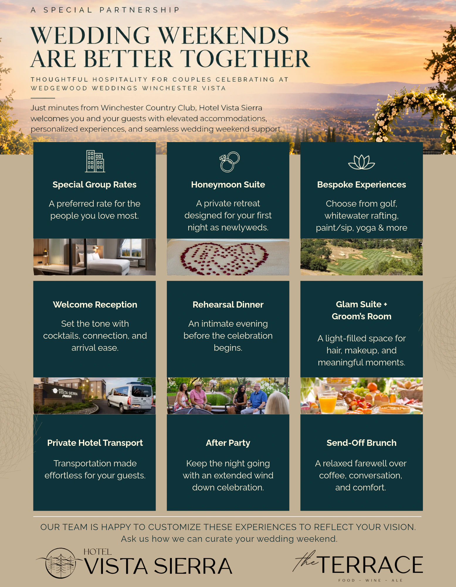 Wedding Weekends Are Better Together: Hotel Vista Sierra’s special partnership with Wedgewood Weddings Winchester Vista.